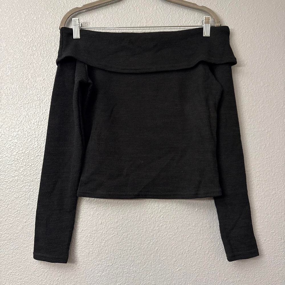 Women's Strapless Long Sleeve Tee Crop Top Slash Neck Slim Short T-Shir